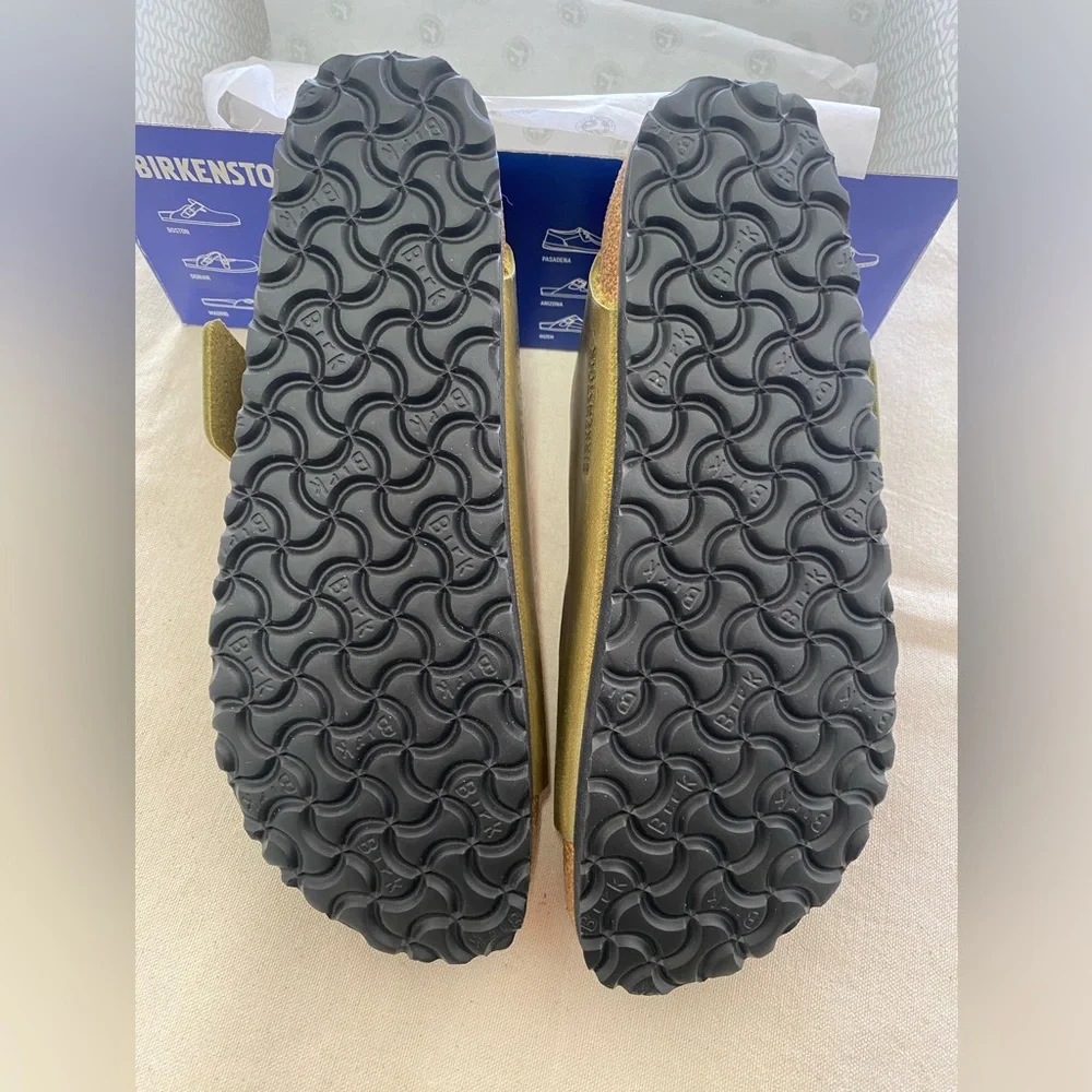 Birkenstock Milano Big Buckle Olive Green Sandals with Gold Hardware Accents W11 - Picture 11 of 11